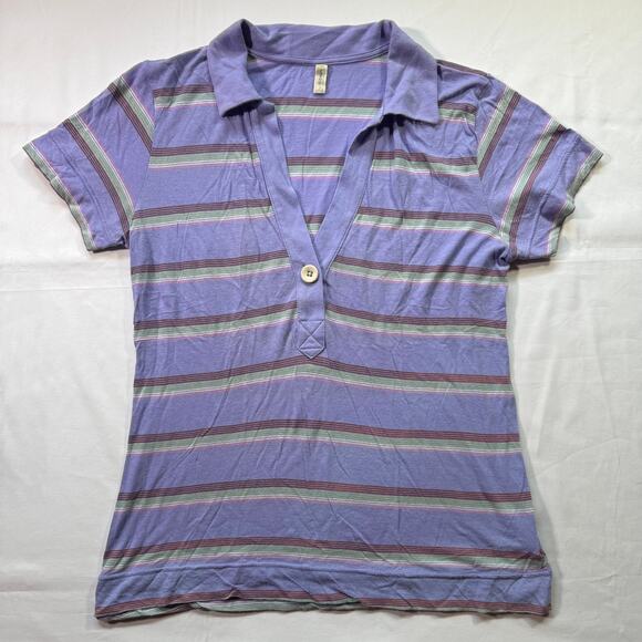 Vintage Old Navy Purple Stripe Polo Womens Large Baby Tee Y2K 90s Preppy - Picture 1 of 8